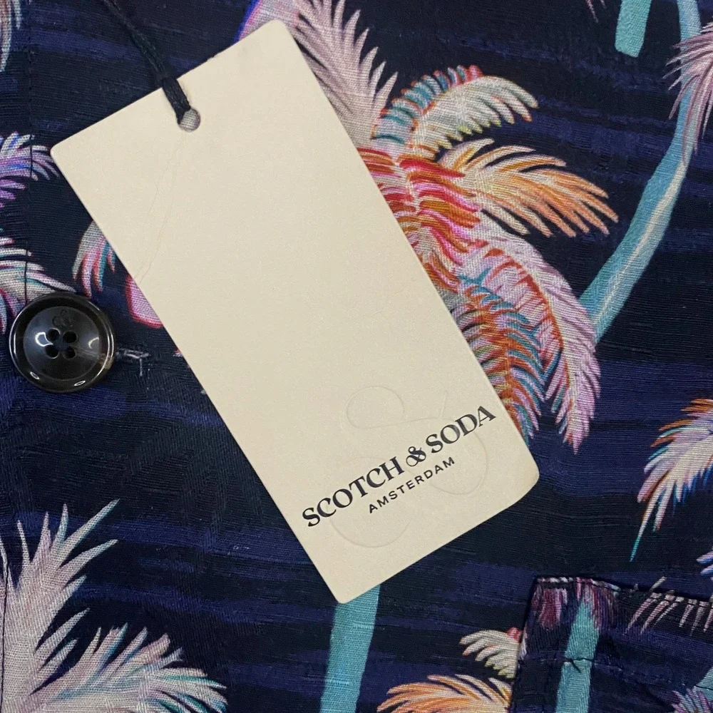 Scotch & Soda Colourful Palm Tree Lightweight Jacket size Medium Linen Half Line